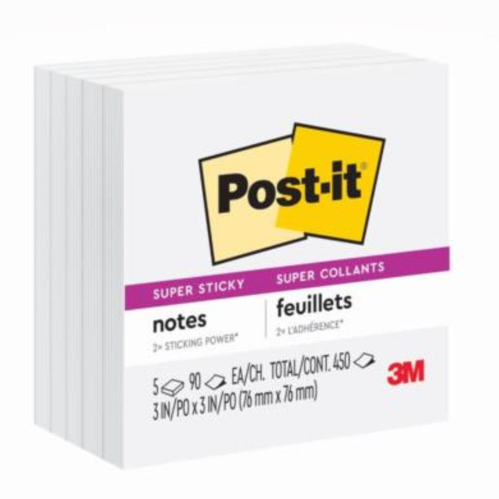 Cubo Blanco Post-it 3M Super Sticky 7.6x7.6cm 5 Blocks 90 Hojas c/u