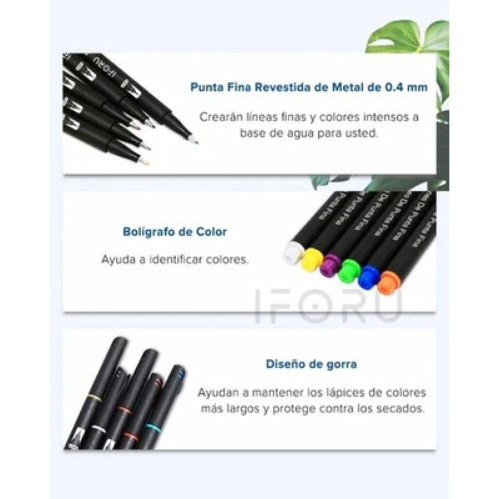 Iforu Plumones Punta De Pincel Colores, Rotuladores Y Boligrafos De Dibujo Para Escribir, Dibujar Y Oficina (0.4mm) - Colmenero Shop