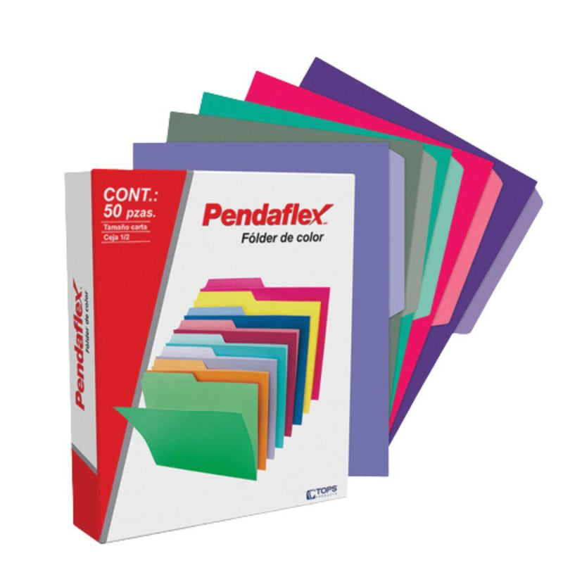 Folder De Color Pendaflex Carta Color Surtido Lite Ceja 1/2 Caja Con 50 Pzas