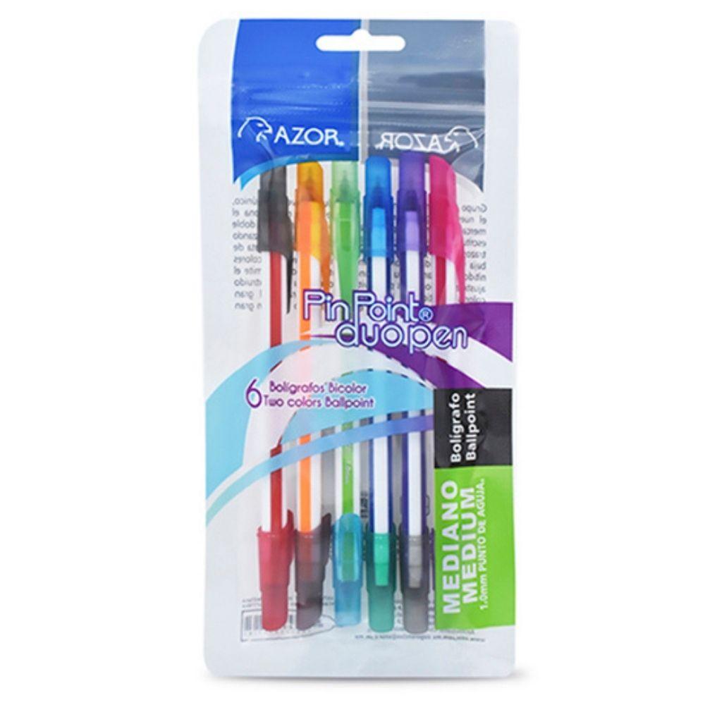 Bolígrafo Dúo Mediano Pin Point 1.0 Mm Colores Surtidos Con 6 Pzas 6876 - Colmenero Shop