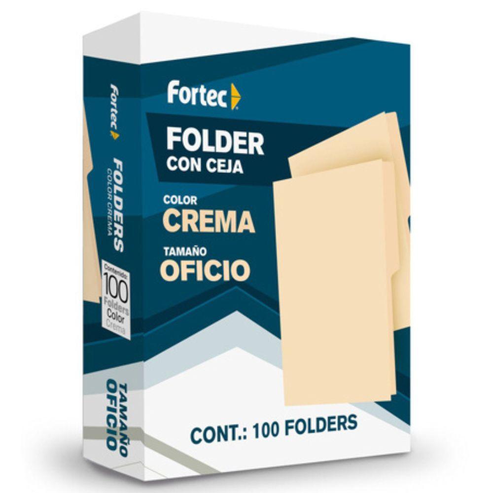 Folder Económico Fortec, Oficio, Color Crema, Ceja 1/2, Caja Con 100 Piezas Foc21 - Colmenero Shop