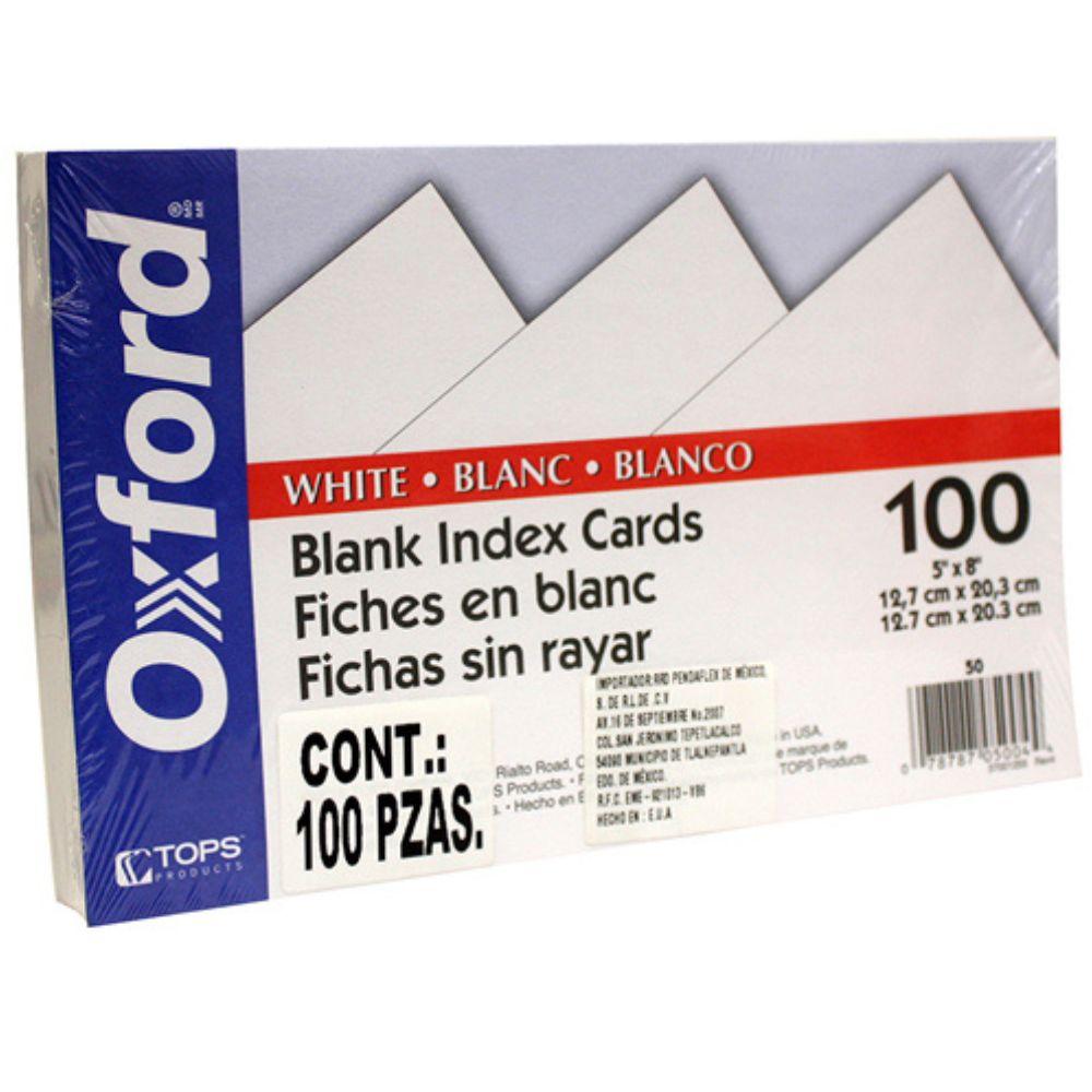 Tarjeta Índice Oxford Color Blanco 5" X 8" Paquete Con 100 Piezas - Colmenero Shop