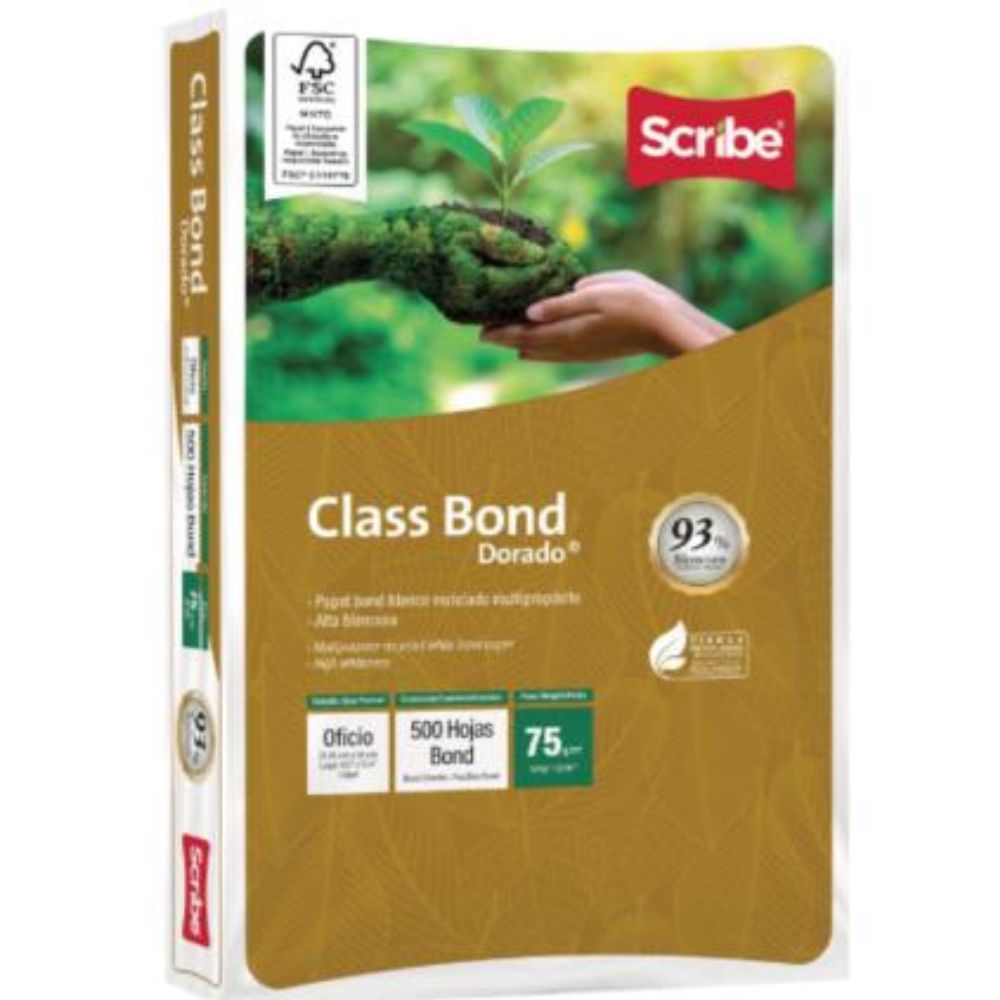 Papel Cortado Scribe Class Bond Dorado Oficio 93% De Blancura 75gr