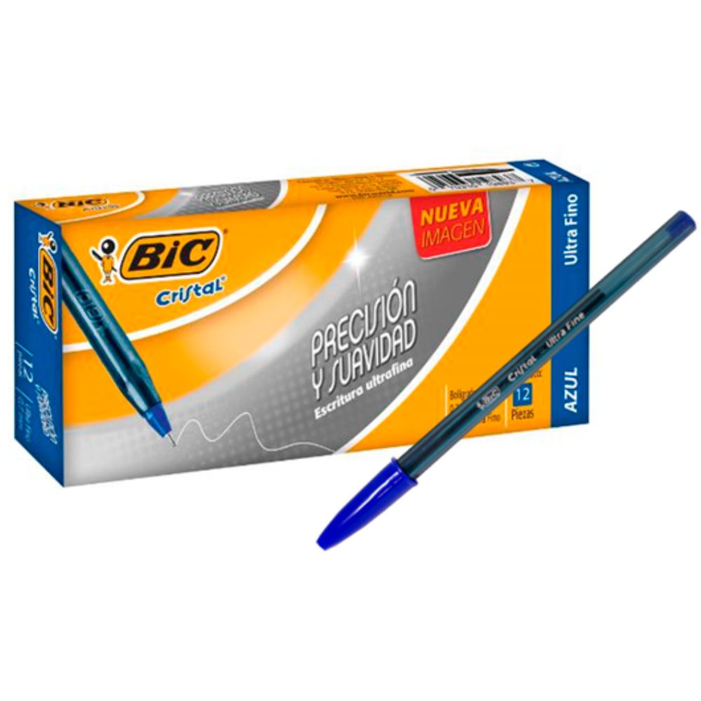 Bolígrafo Bic Cristal Negro Ultra Fino 0.7mm Caja Con 12 Piezas