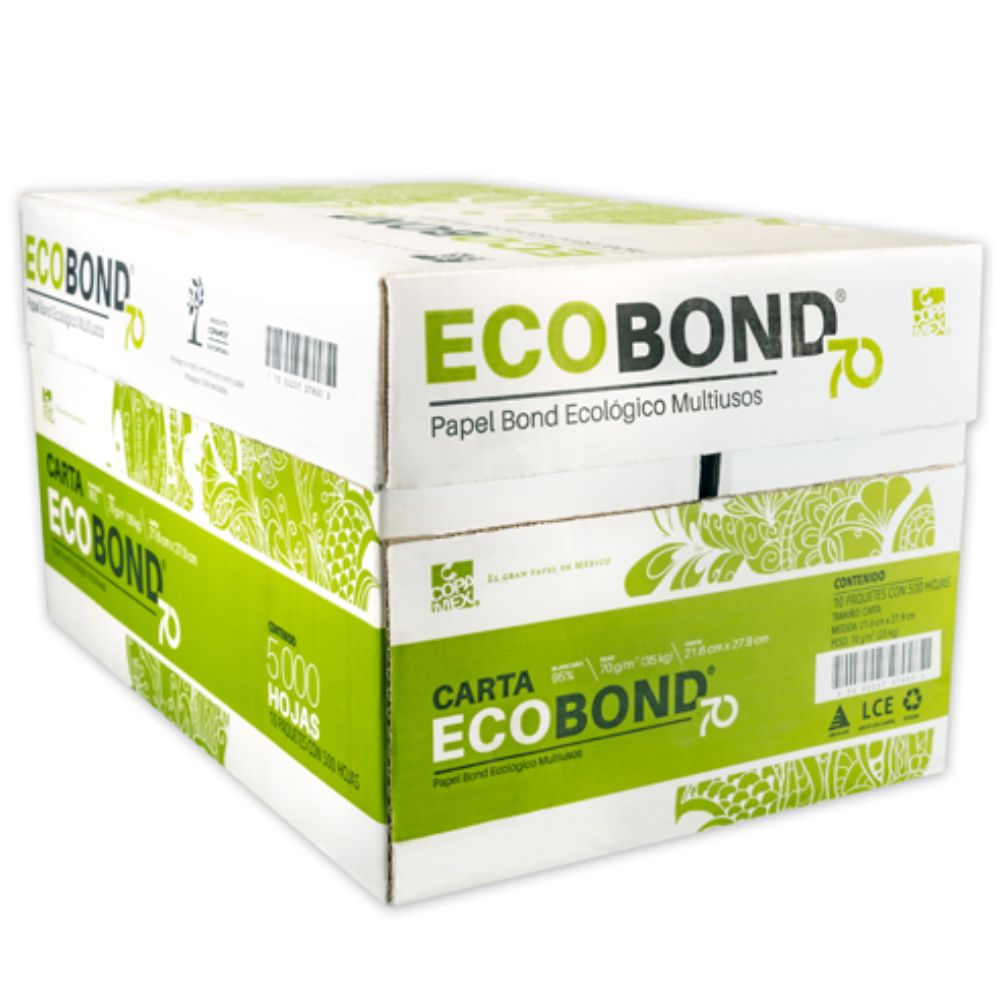 Papel Ecológico Ecobond Carta 70g 95 % Blanco | Caja con 5000 Hojas