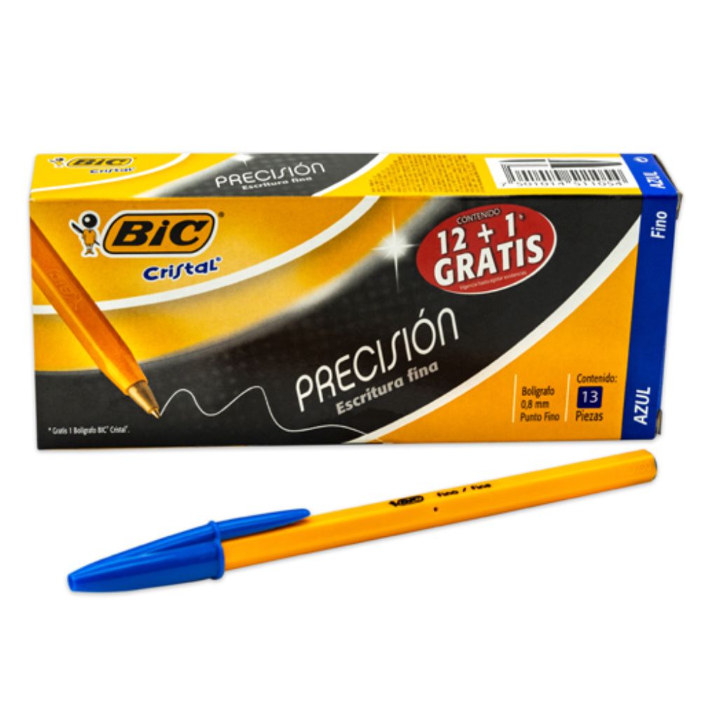 Bolígrafo Bic Cristal Punto Fino 0.8mm Caja Con 12 Piezas