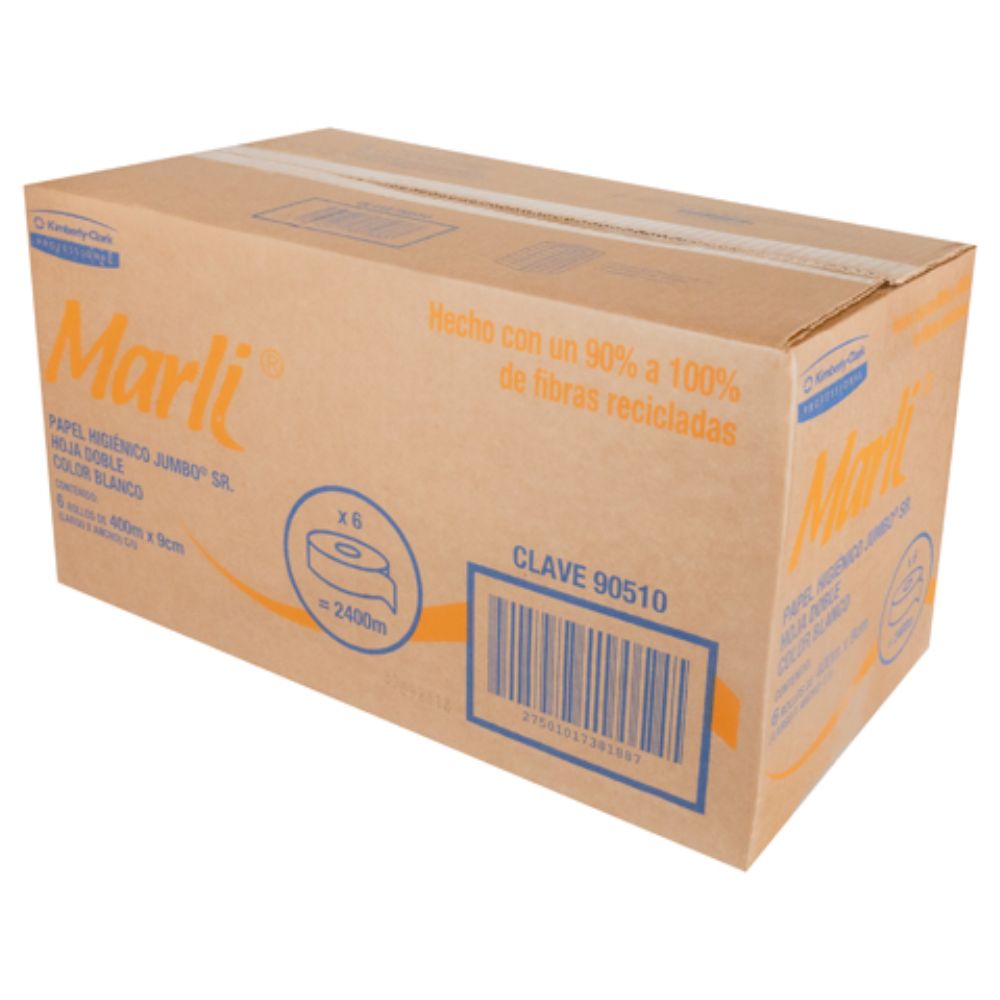 Papel Higiénico blanco Marli, caja c/ 6 bobinas 400m jumbo mod 90510