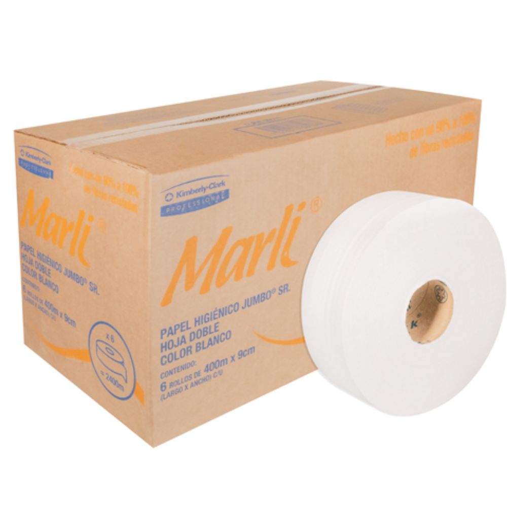 Papel Higiénico blanco Marli, caja c/ 6 bobinas 400m jumbo mod 90510 COLMENERO 