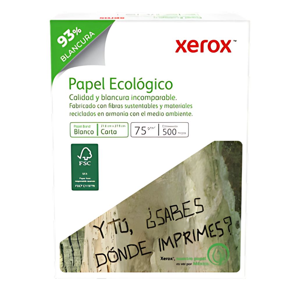 Papel Xerox ecológico carta 93 % blancura 75 g.