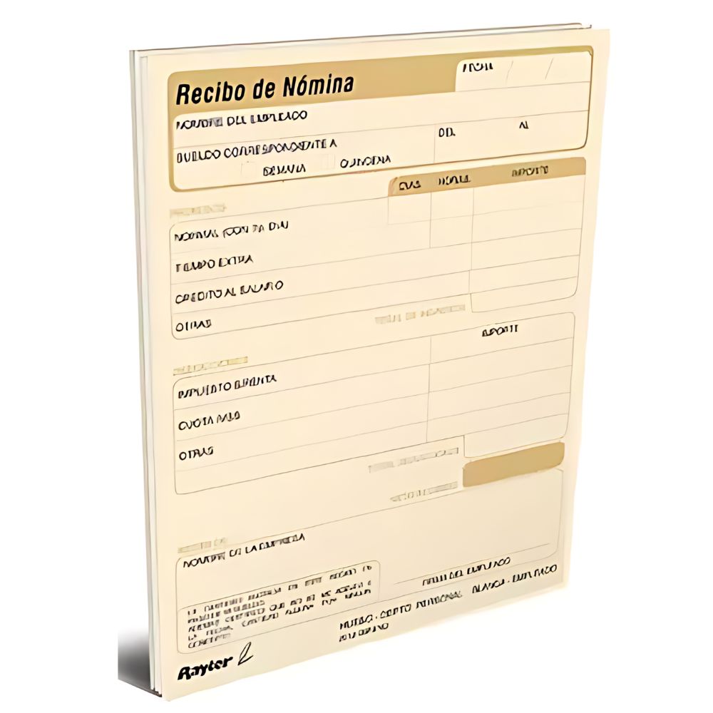 Recibo de Nómina Rayter ¼ Carta – Block 25 Juegos