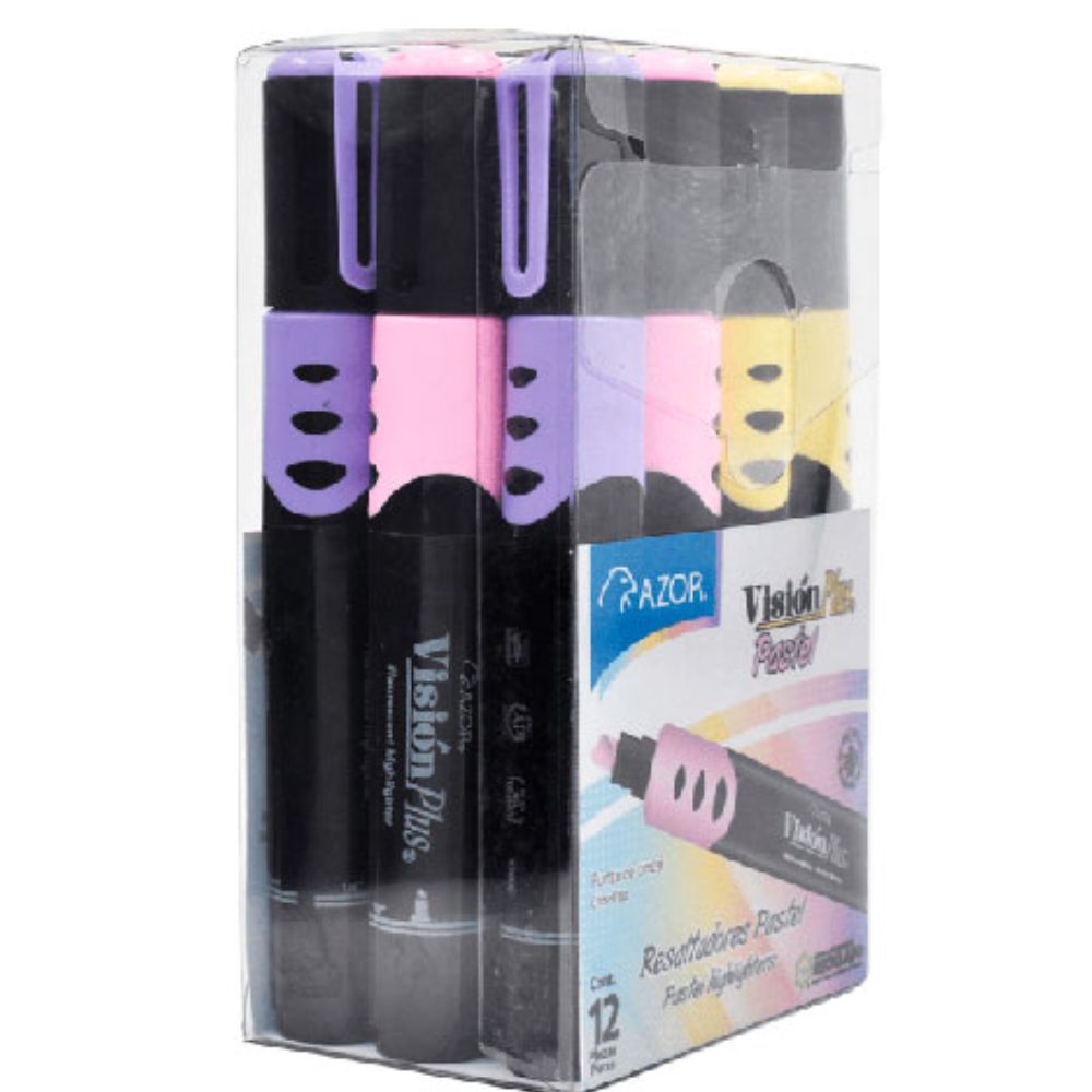 Resaltadores Visión Plus Pastel Azor | Caja con 12 | No Tóxicos