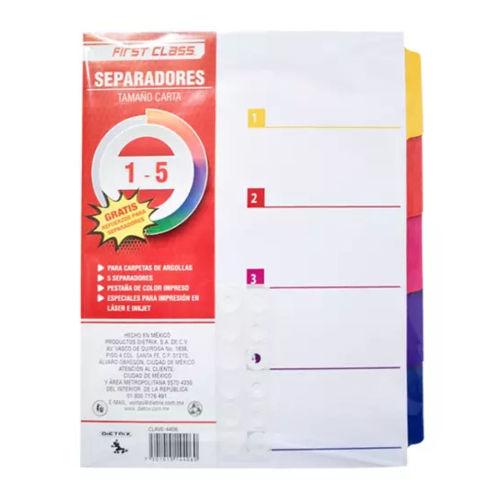 Juego de Separadores con Pestañas Plastificadas - Tamaño Carta Dietrix