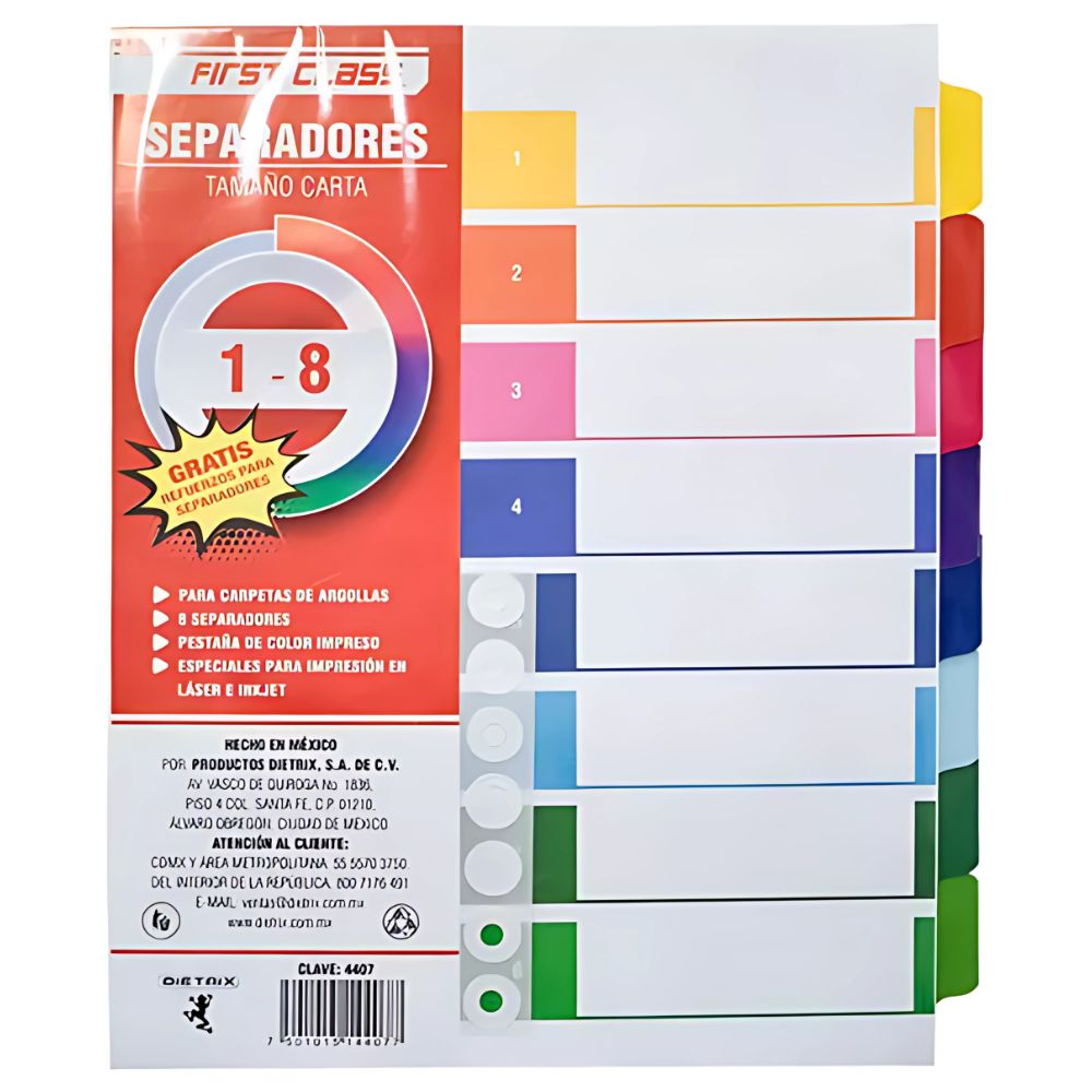 Juego de Separadores con Pestañas Plastificadas - Tamaño Carta Dietrix