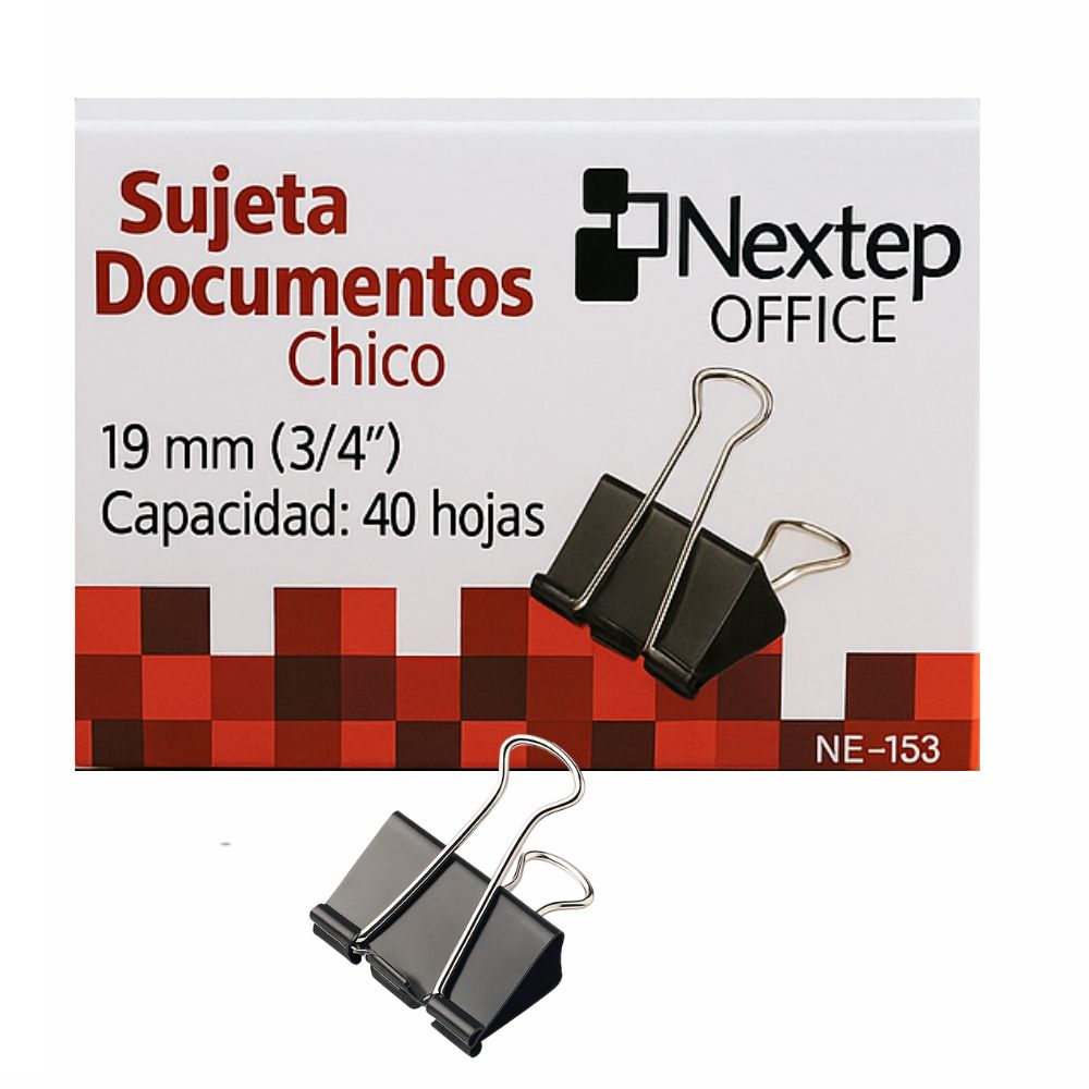Sujeta Documentos Nextep 19 mm | Caja con 12 Piezas