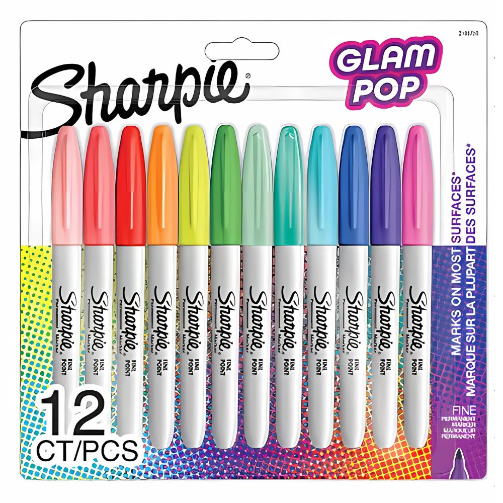 Marcadores Permanentes Sharpie Glam Pop – Blíster 12 Colores Surtidos – Punta Fina