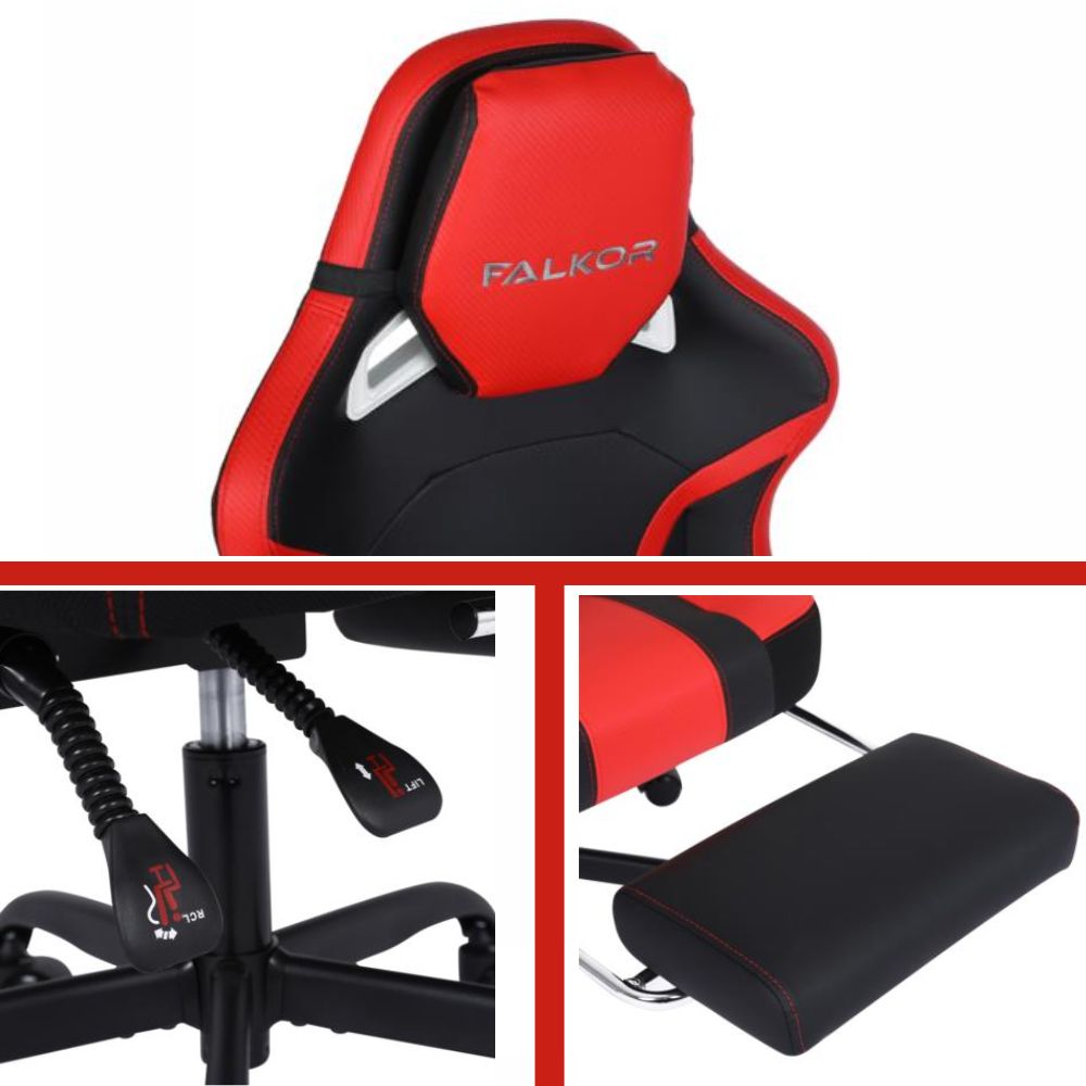 Silla Gamer Nextep Falkor Ergonómica | Negro/Rojo | Masaje Lumbar | Reposapiés