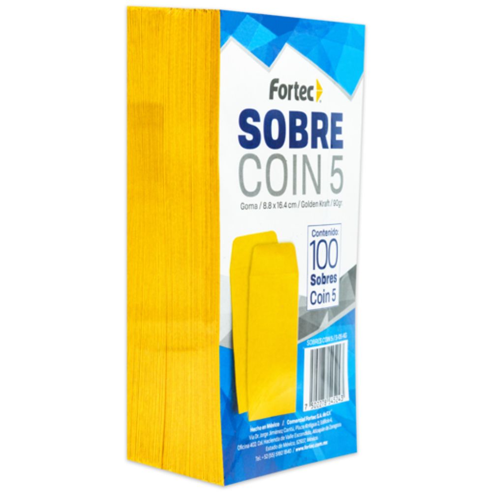 Sobre coin No. 5 Fortec Kraft engomado c