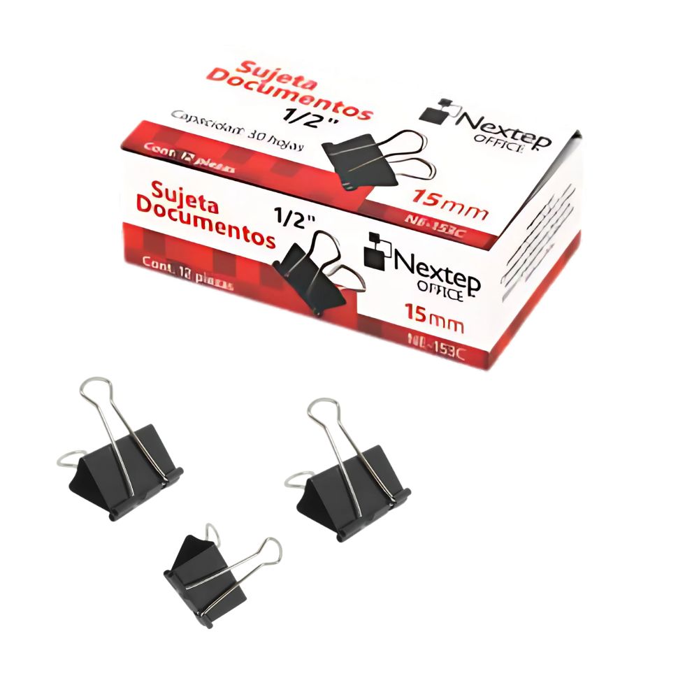 Sujeta Documentos Nextep Mini 15 mm (1/2") – Caja con 12 Piezas COLMENERO.SHOP
