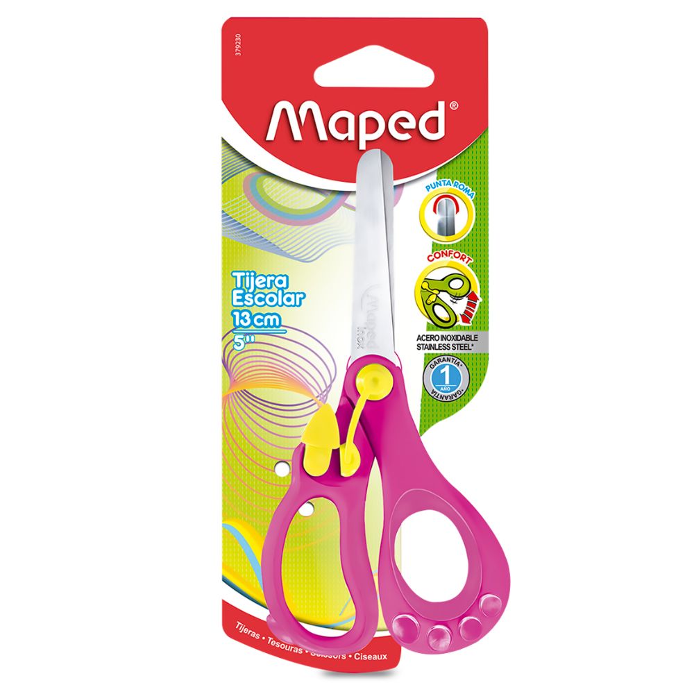 Tijeras Escolares Maped 13 cm – Apertura Automática y Punta Roma