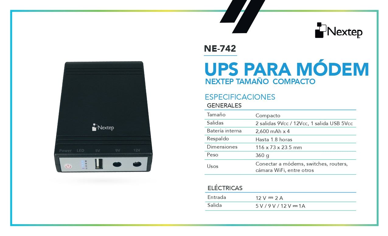 UPS Nextep Compacta para Módem | 2 Salidas, Respaldo de hasta 1.8 hrs