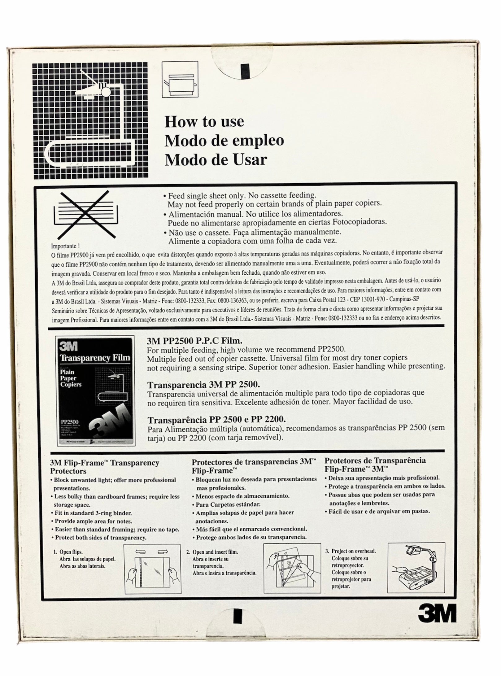 Acetato Transparencia 3M PP2900 Carta | 100 Hojas | Para Proyector Tóner