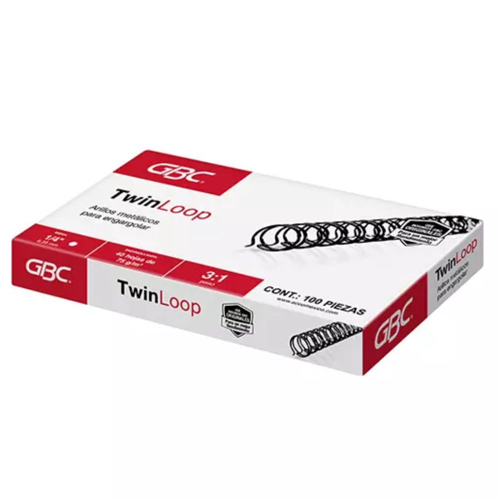 Arillo Metálico Twin Loop 1/4” Negro GBC | Caja con 100 PZS P7240