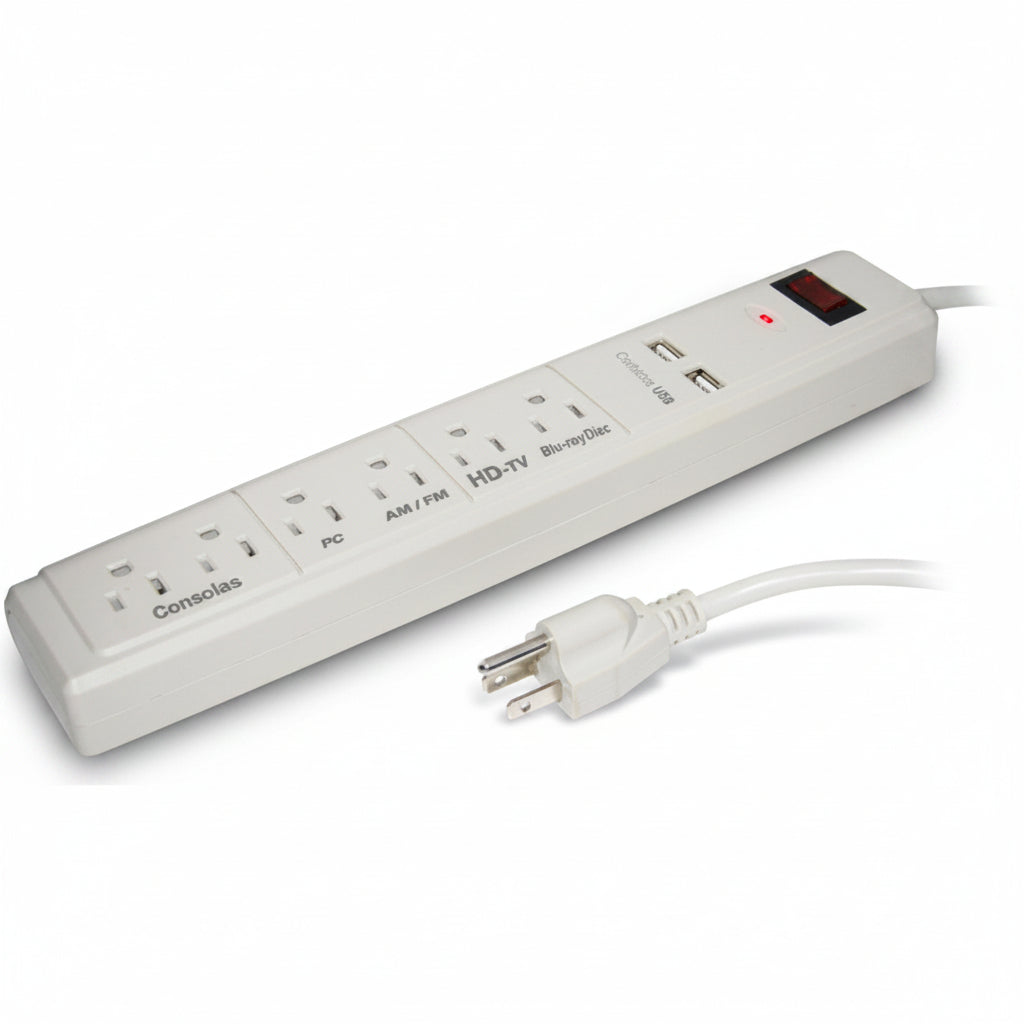 Supresor De Picos Santul 450 J 6 Contactos Y 2 Usb Color Blanco 1356 - Colmenero Shop
