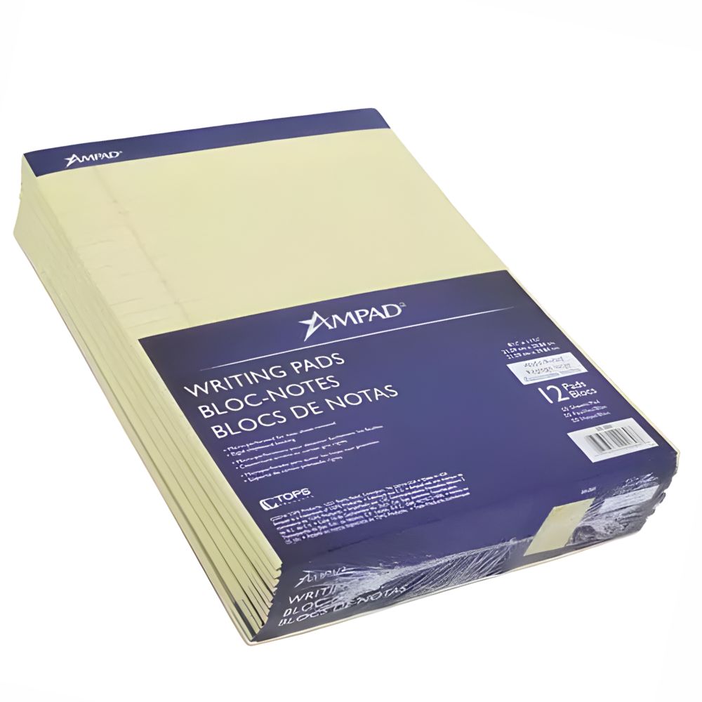 Block de Notas AMPAD Carta Amarillo Rayado | Paquete 12 Blocks x 50 Hojas | 20260