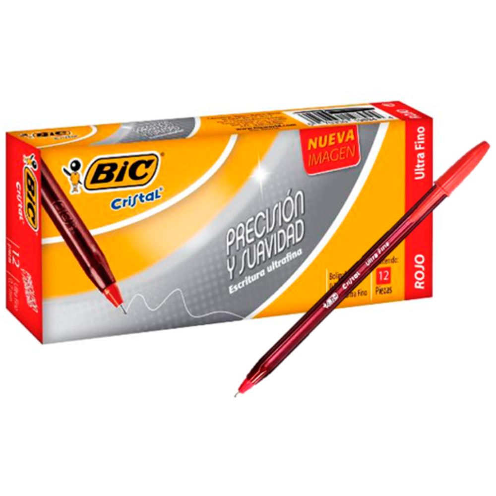 Bolígrafo Bic Cristal Ultra Fino 0.7mm Rojo | Caja c/12