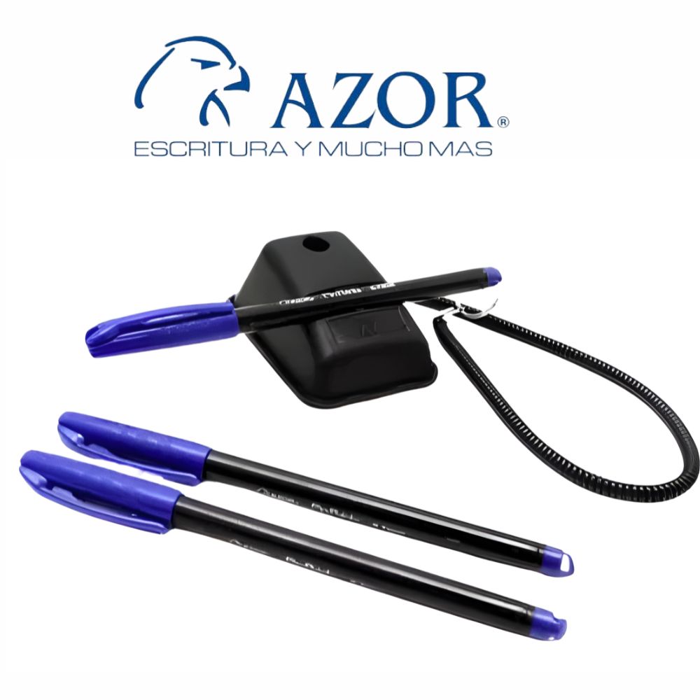 Bolígrafo Mostrador Azor Pin Poin | Con Base y 3 Piezas | Negro o Azul