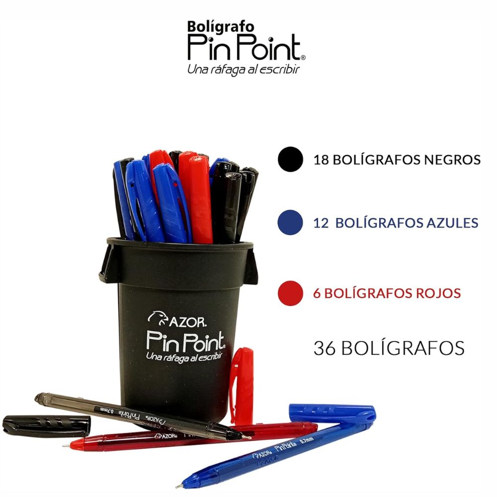 Bolígrafo PIN POINT Fino 0.7 mm Surtido | Tinta Fluida | Bote 36 Piezas (6810BCS)