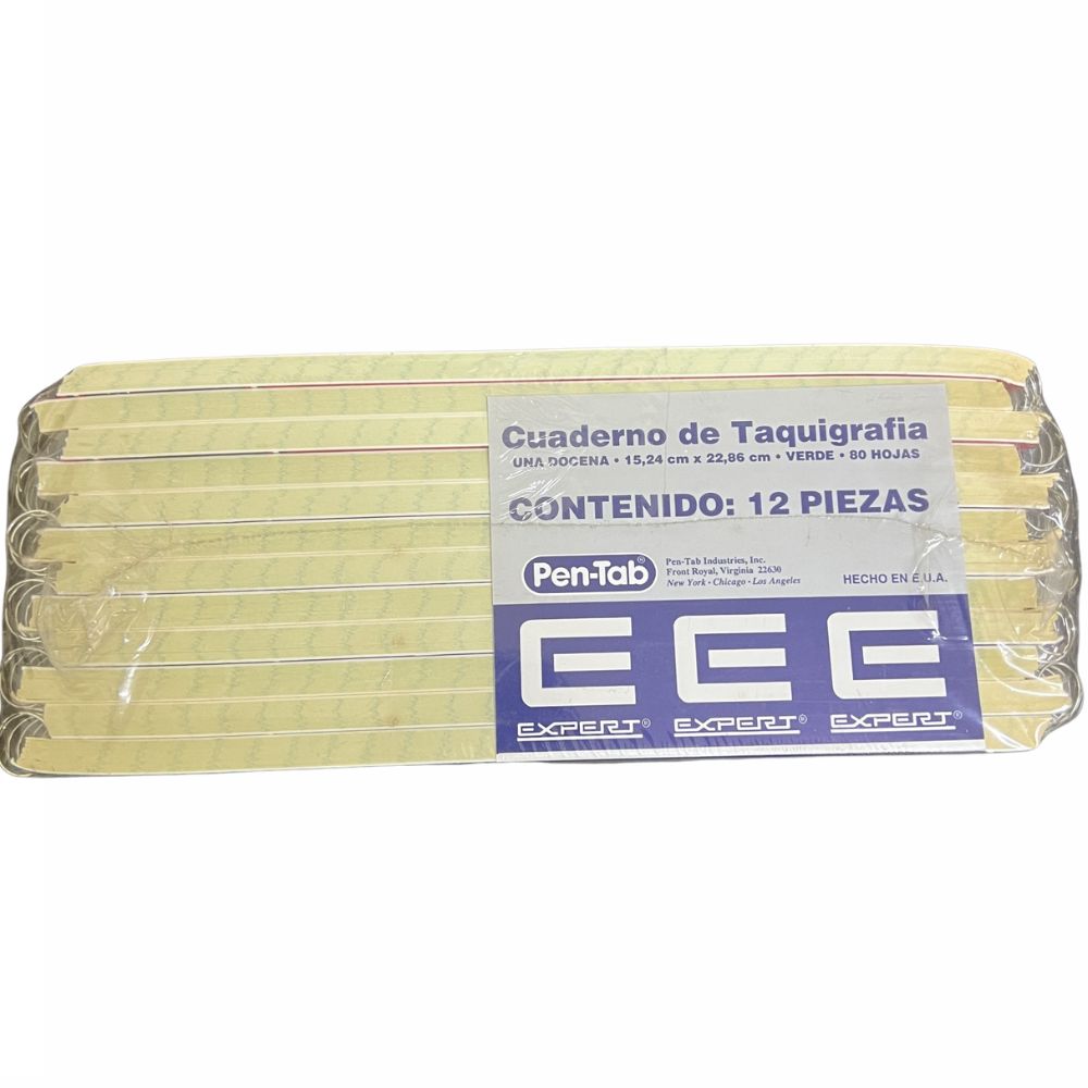 Libreta Taquigrafía PEN-TAB EXPERT | Hoja Verde 15x22 cm, Caja 12 Pzas, Gregg