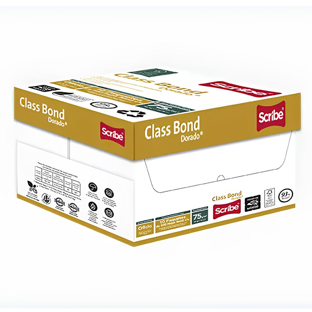 Caja Papel Bond Scribe Class Dorado Oficio 75g 10 Resmas