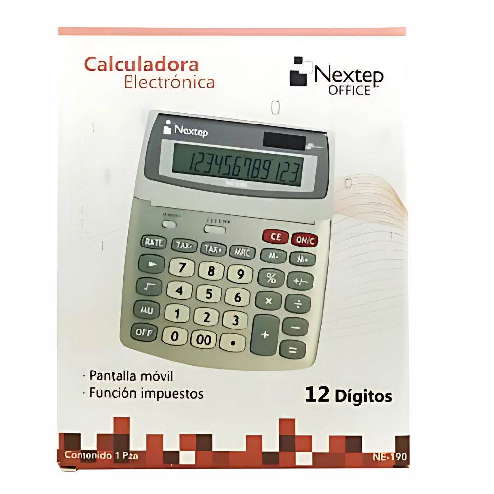 Calculadora Nextep NE-190 | 12 Dígitos, Escritorio, Impuestos, Solar/Batería