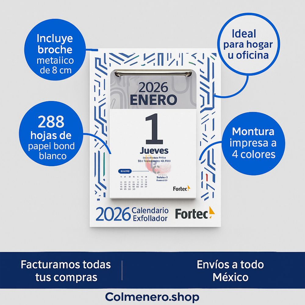 Calendario Exfoliador Fortec 2026 Taco | 9.5x13.5 cm | 288 Hojas con Broche