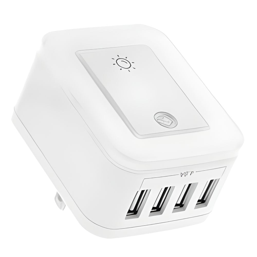 Cargador de Pared Forza 24W | 4 Puertos USB | Luz Nocturna Táctil Regulable