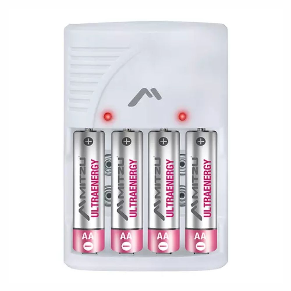 Cargador Mitzu MC-700 para Pilas AA, AAA y 9V | Incluye 4 Pilas