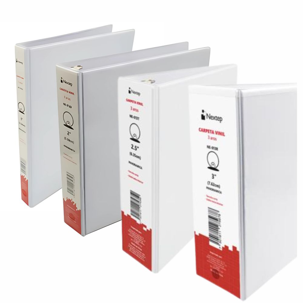 Carpeta Panorámica Carta Nextep | Blanca, Anillos en O, Doble Bolsa Interior