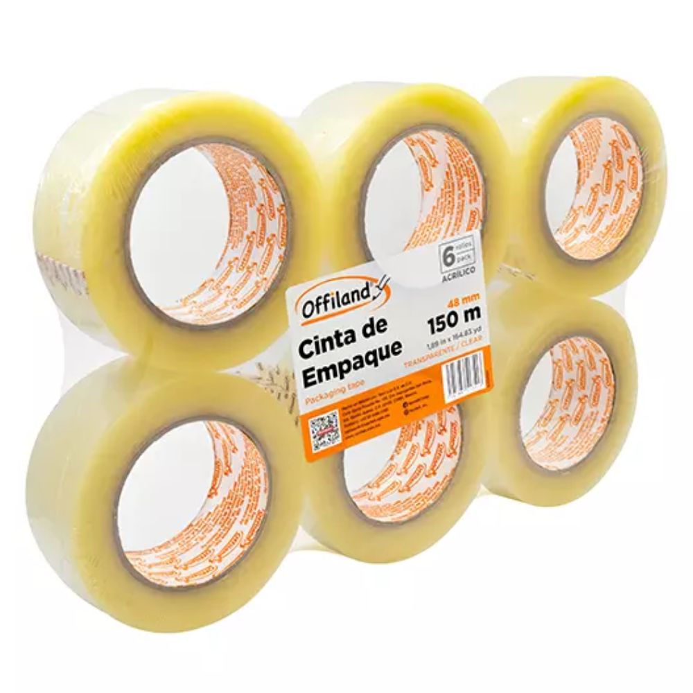  Cinta de Empaque Offiland 040 Transparente 48mm x 150m | 6 Rollos