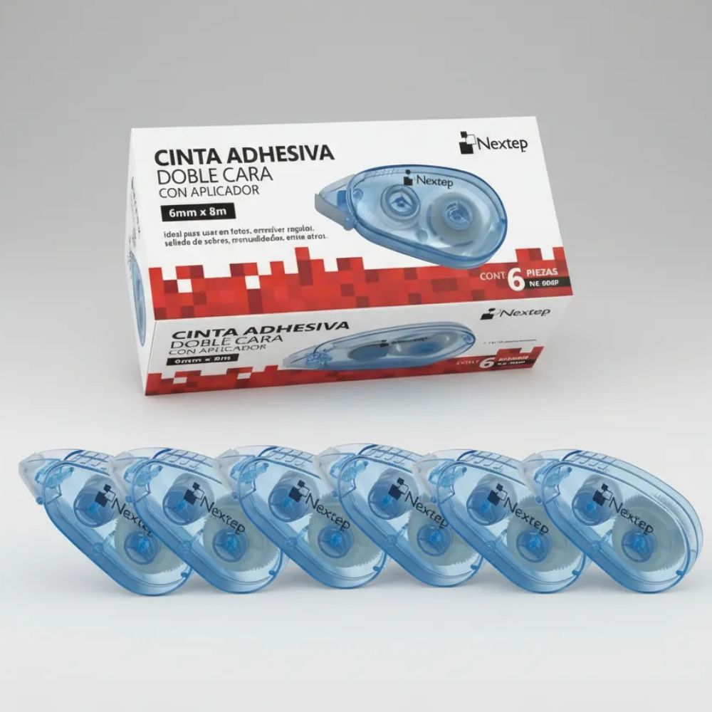 Dispensador Cinta Doble Cara Nextep | 6mm x 8m | Pegado Limpio