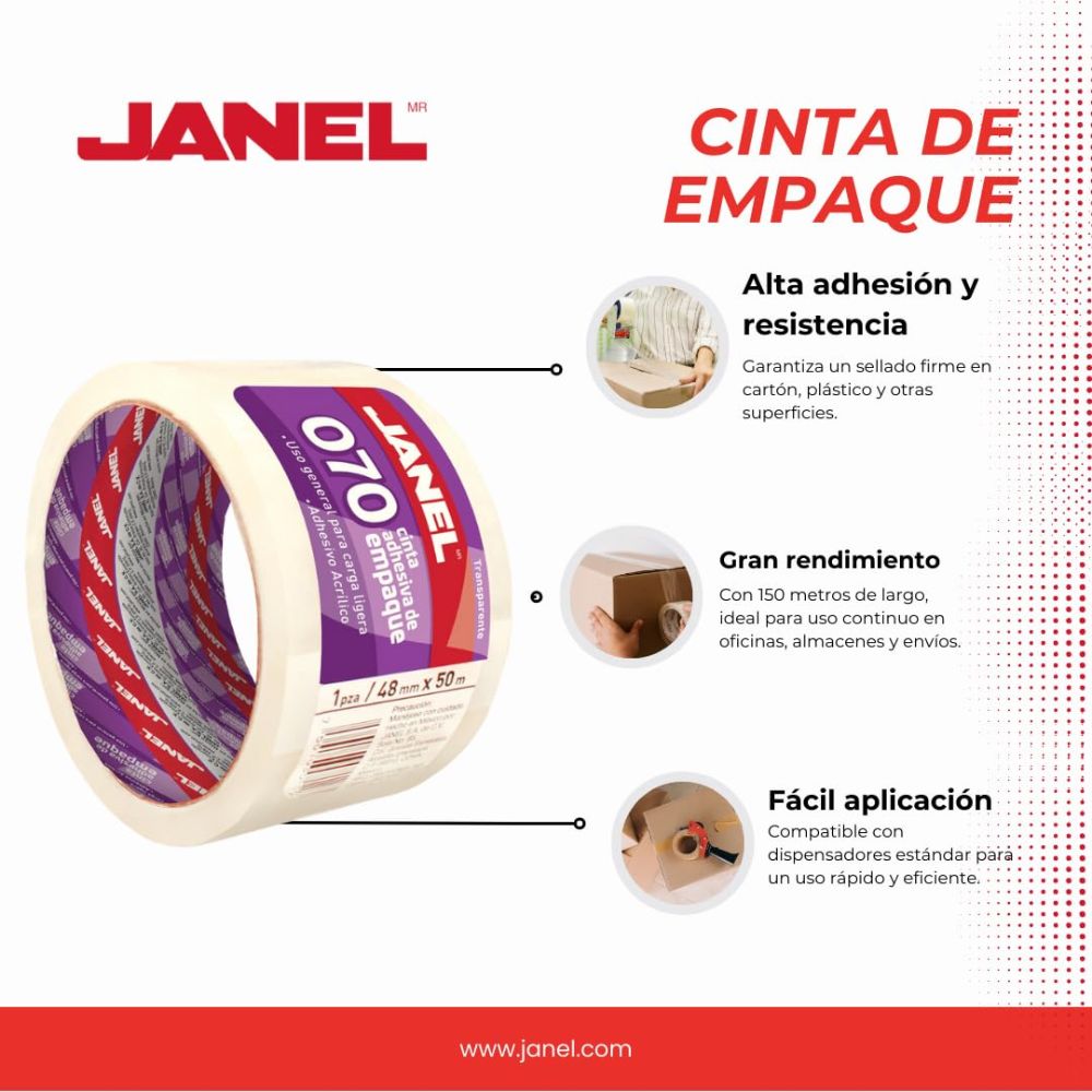 Cinta Empaque Transparente Janel 070 | 48 mm x 150 m 