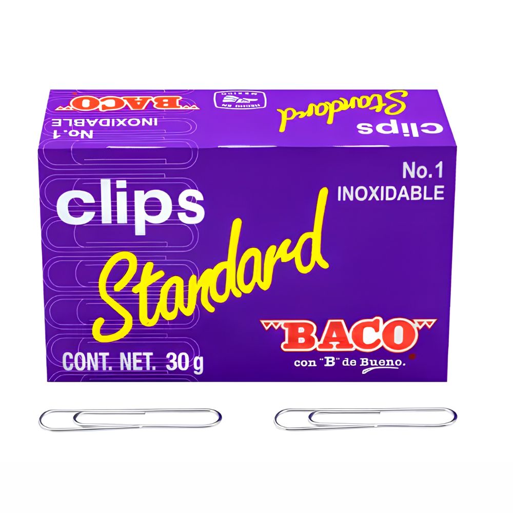 Clips Baco Estándar Económico No. 1 y No. 2 | Caja de 100 Piezas | Mayoreo B2B