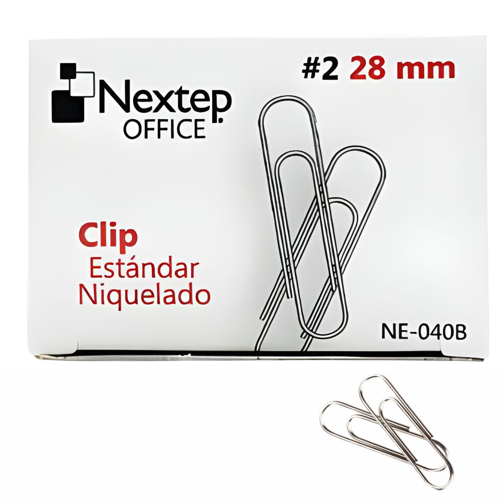 Clip Estándar NEXTEP Niquelado No. 2 |28 mm | Caja con 100 Piezas