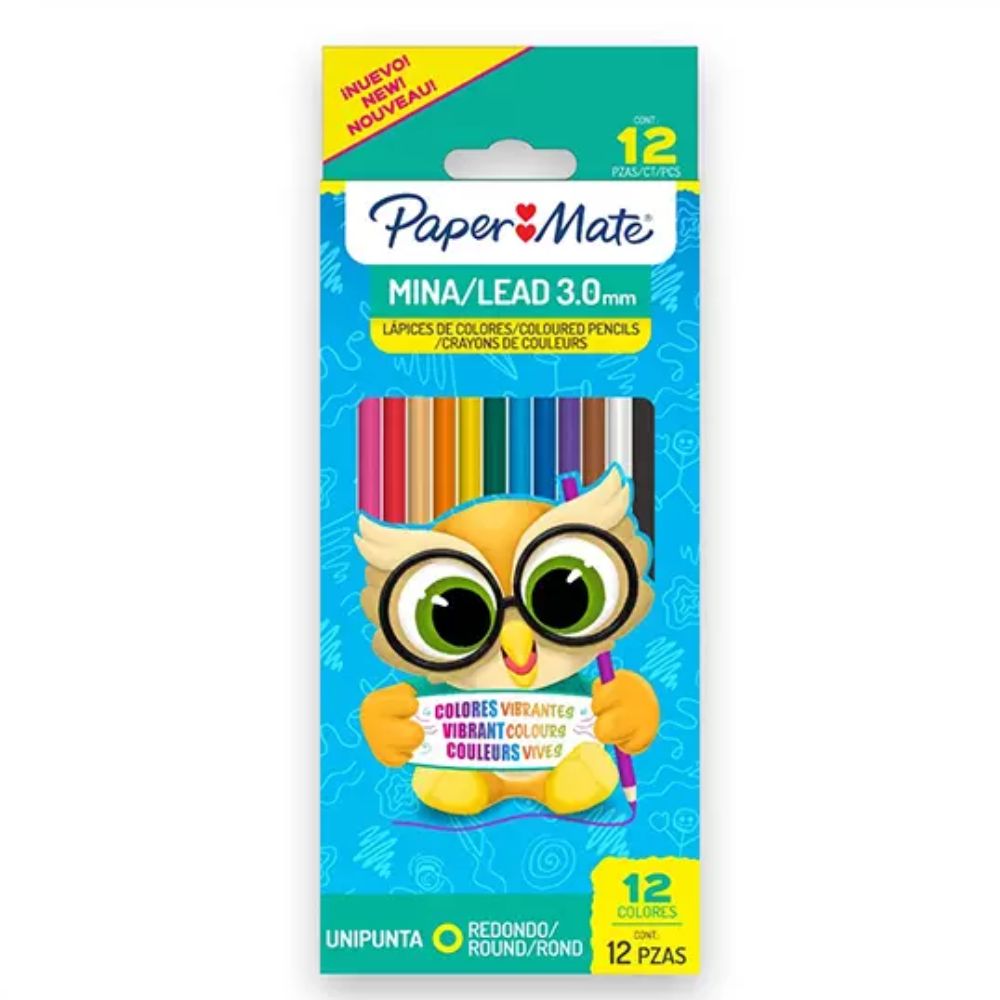 Lápices de Colores Paper Mate Caja 12 Piezas | Mina 3.0 mm | Redondos