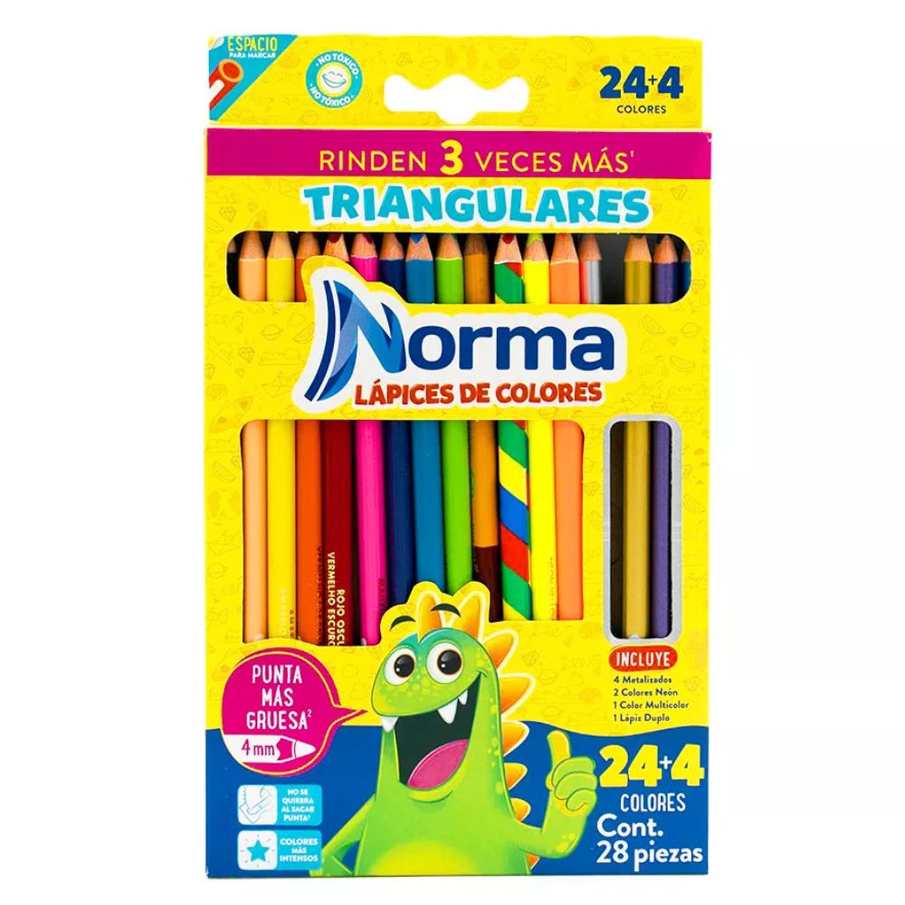 Colores Triangulares Norma 24-4 Unidades | Mina 4mm, Alta Pigmentación