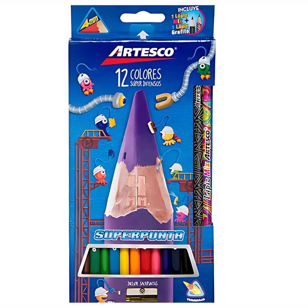 Colores Artesco Triangulares | 12 Piezas, Lápices de Madera Largos