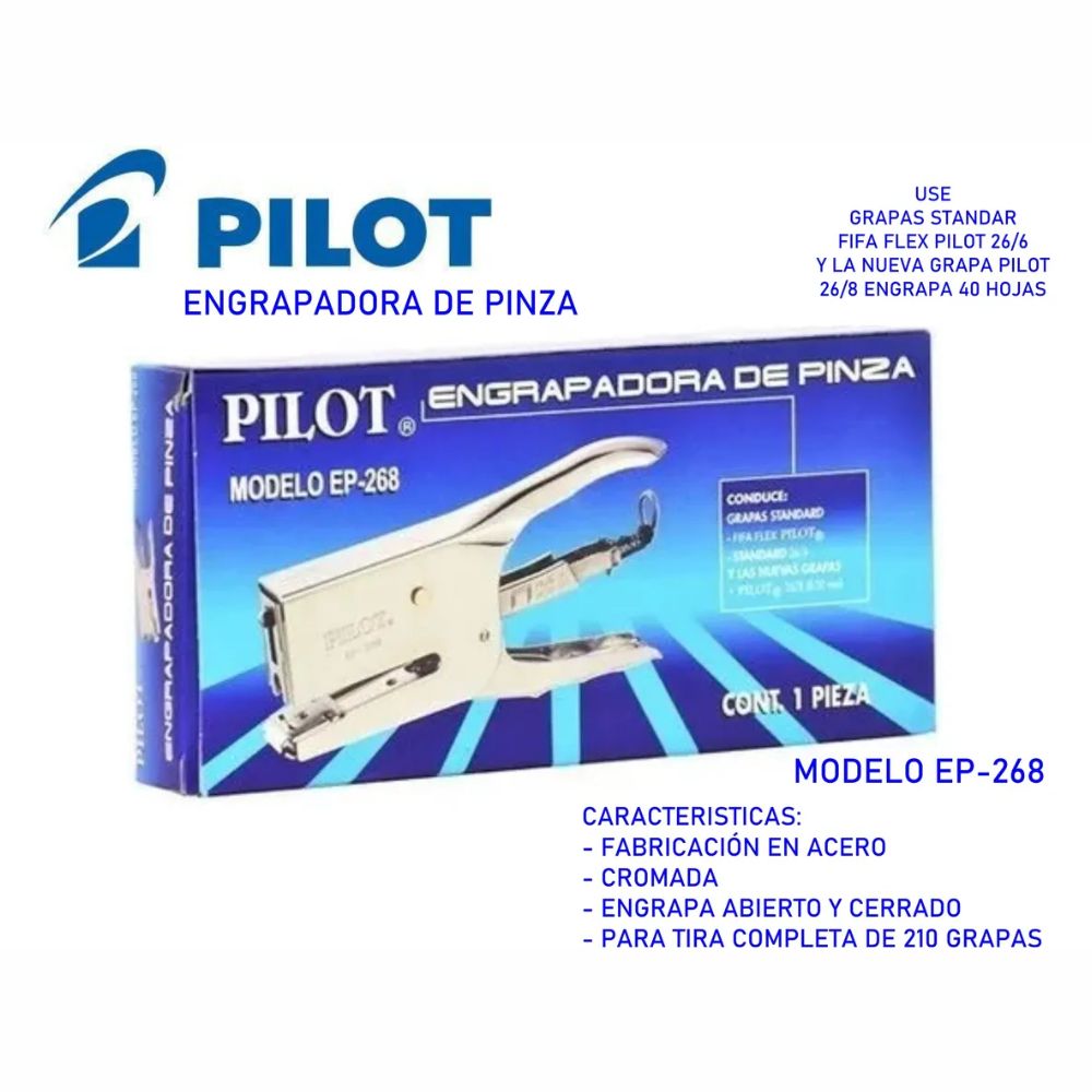 Engrapadora de Pinza Pilot EP-268 Cromada | Tira Completa | 40 Hojas