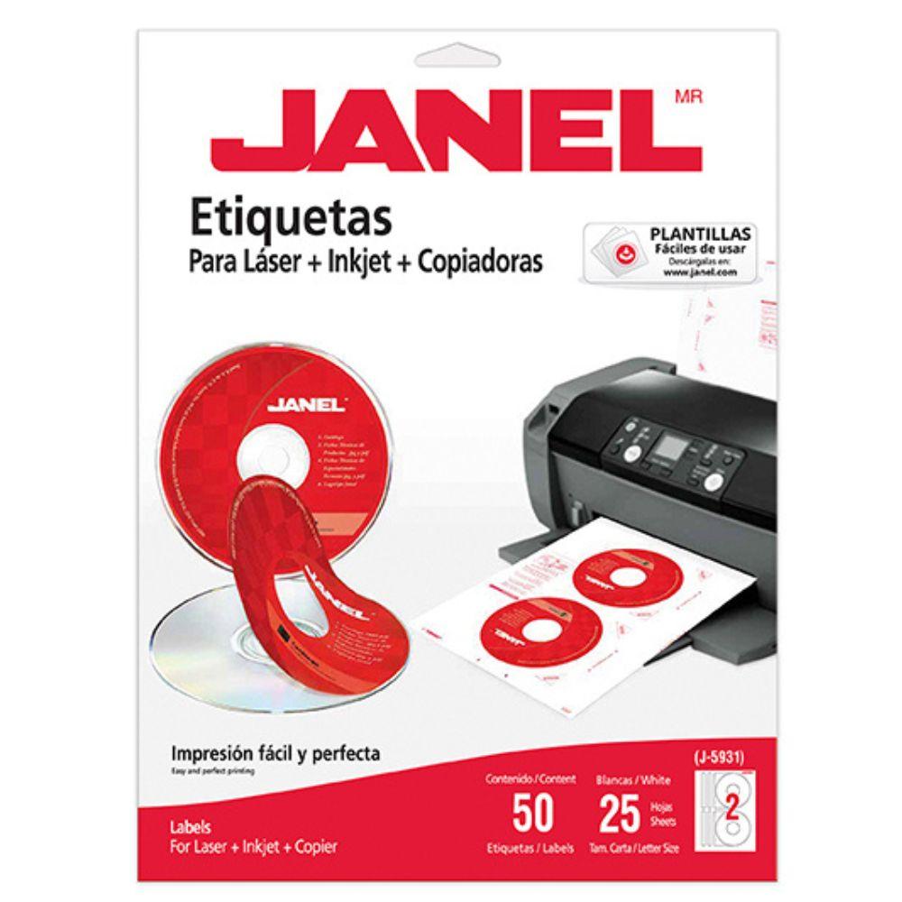 Etiqueta laser mod j-5931 blanca JANEL CD 117 mm con 50 etiquetas - Colmenero Shop
