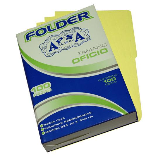 Folder Apsa AMARILLO Tamaño Oficio, Paquete Con 100 Piezas - Colmenero Shop