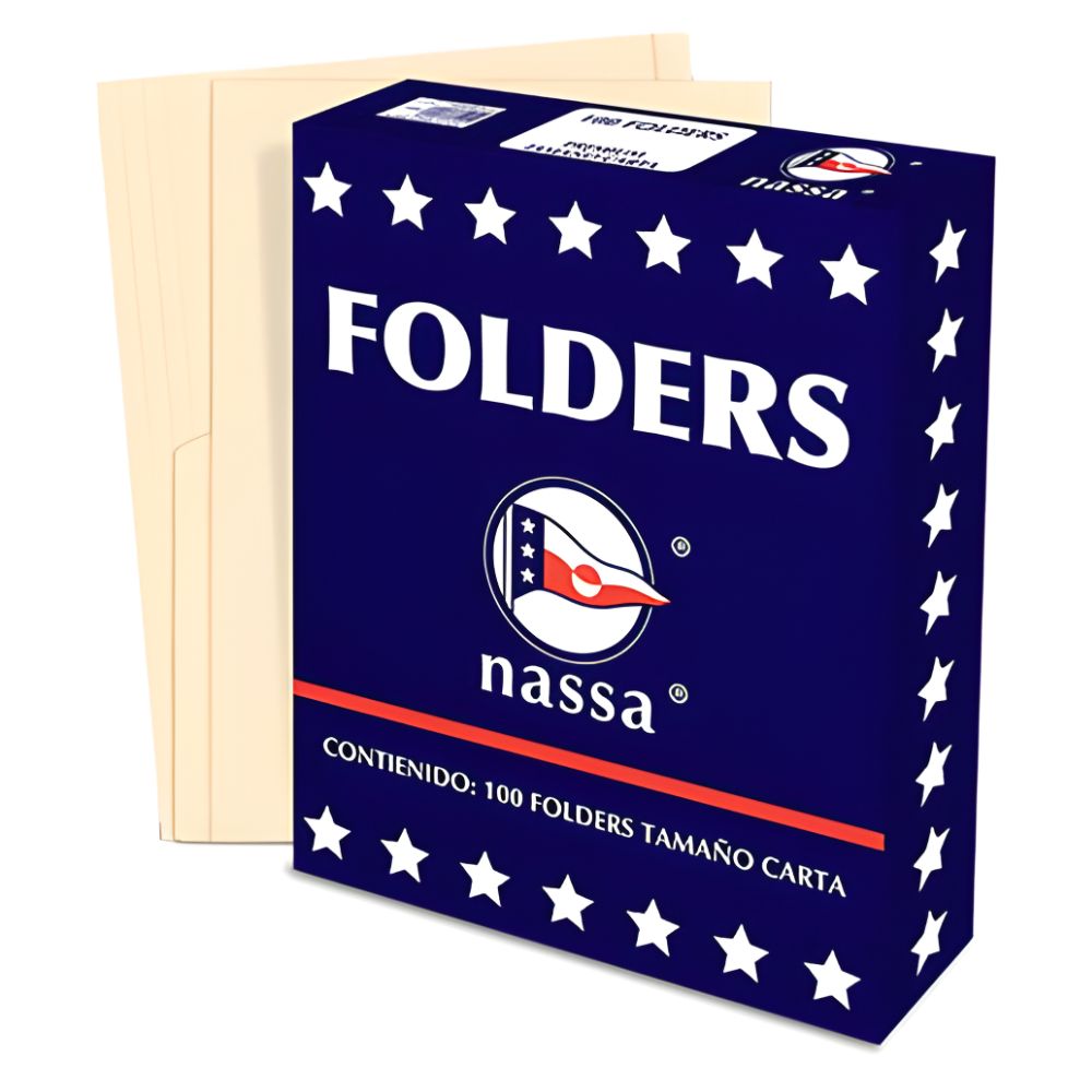 Folder NASSA Carta Crema | Caja 100 Piezas | Cartulina Manila PC1001